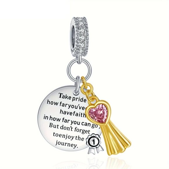 Sterling Silver Graduation Charm "TAKE PRIDE" Saying - Picture 1 of 2